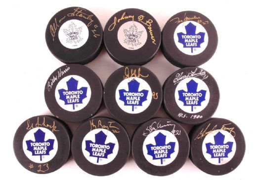 Toronto Maple Leafs Puck Collection Autographed by 10 Former Leafs
