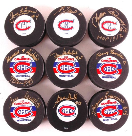 Montreal Canadiens Hall of Fame Autographed Puck Collection of 9