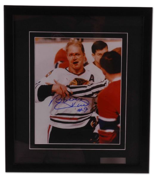 Bobby Hull Autographed Framed Bloody Fight Photo Display (14” x 16”)