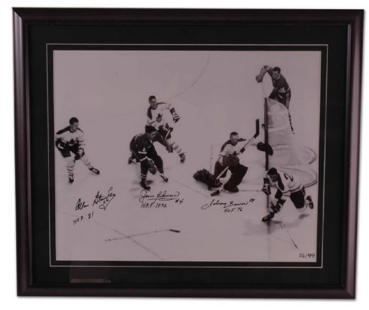 Limited Edition Framed Photo Autographed By Beliveau, Bower & Stanley (22” x 26”)