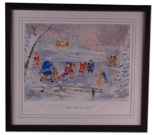 Framed Lithograph Autographed by 6 “Original Six” Hall-of Famers (24” x 27”)