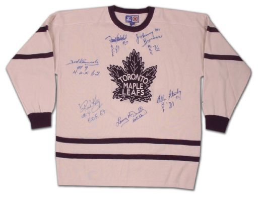 Vintage Style Maple Leafs Sweater Autographed by 6 Leaf HOFers