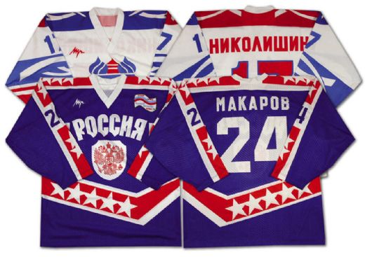 Collection of 2 Russian All-Star Jerseys Including Makarov