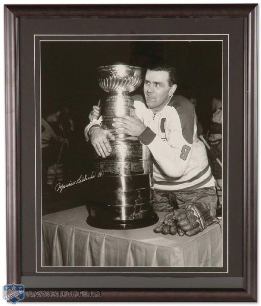 Autographed Maurice Richardwith Stanley Cup Framed Photo (22 x 26)