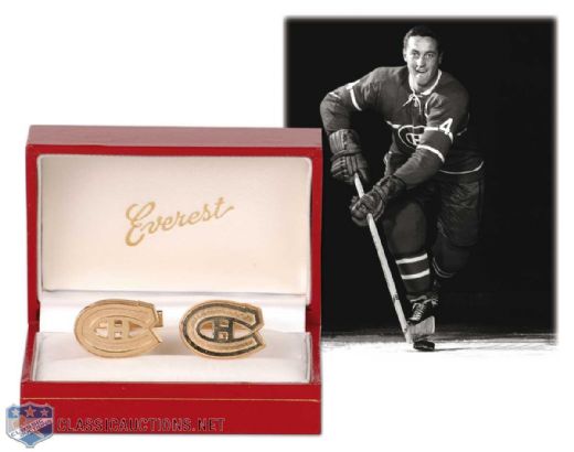 Jean Beliveaus Vintage Montreal Canadiens Gold Cufflink Set