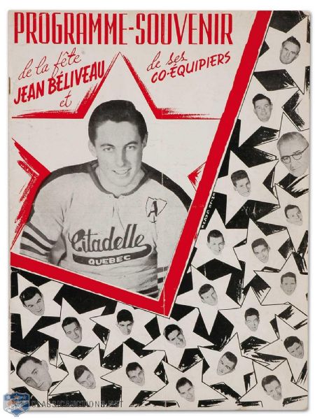 1951 Jean Beliveau Quebec Citadels Night Program & Rare Pinback Button