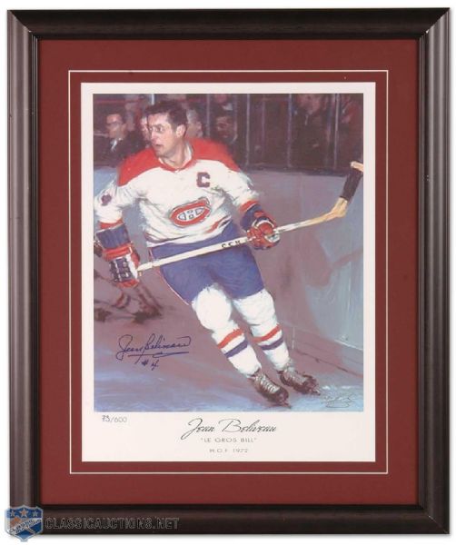 Jean Beliveau Autographed Le Gros Bill Framed Lithograph (18 x 21)