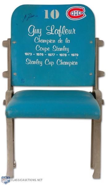 Guy Lafleur Autographed Blue Montreal Forum Single Seat