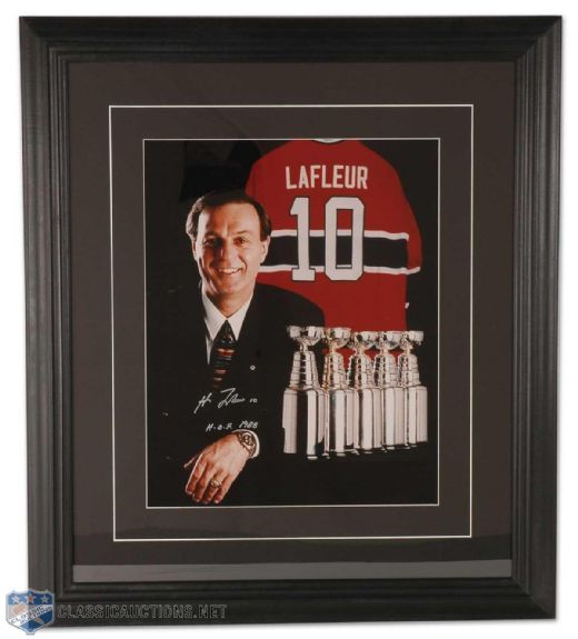 Autographed Guy Lafleur Montreal Canadiens Framed Ambassadors Photo (22 x 36)