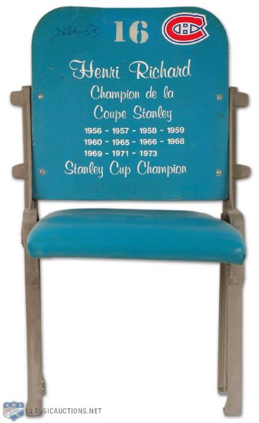 Blue Montreal Forum Seat Autographed by Henri Richard