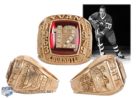 Spectacular Yvan Cournoyer Diamond and Gold Career Tribute Ring
