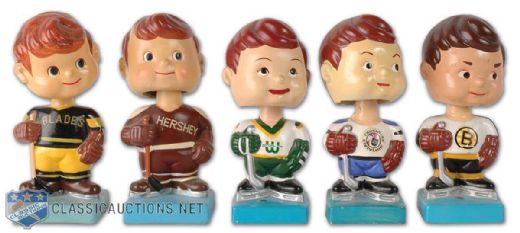WHA, Minors and Boston Bruins Bobbing Head Doll Collection of 5