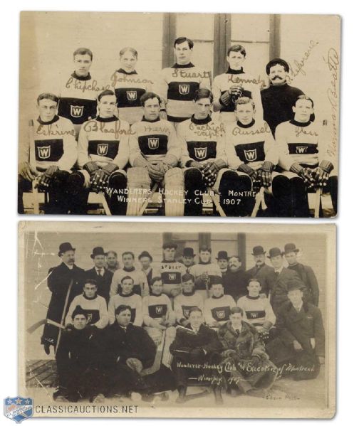 1906-07 Montreal Wanderers Team Photo Postcard Collection of 2