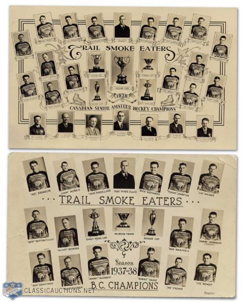 1937-38 Trail Smoke Eaters Team Postcard Collection of 2