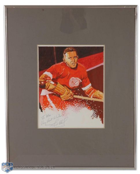 Framed and Autographed Sid Abel Original Painting by Carleton “Mac” McDiarmid