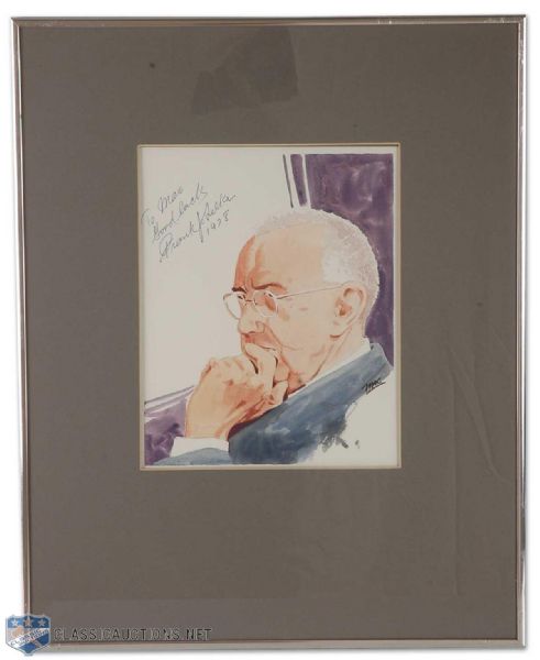 Framed and Autographed Frank Selke Original Painting by Carleton “Mac” McDiarmid