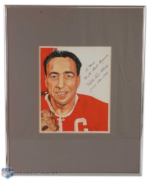 Framed and Autographed Toe Blake Original Painting by Carleton “Mac” McDiarmid