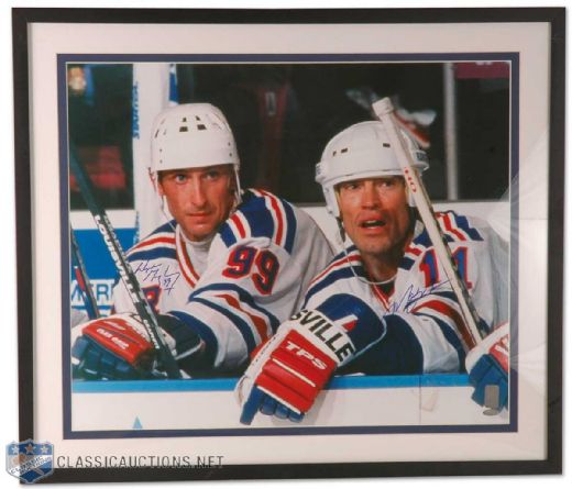 Wayne Gretzky Framed Autographed New York Rangers Portrait Collection of 3, Including Gretzky and Messier Rangers Photo