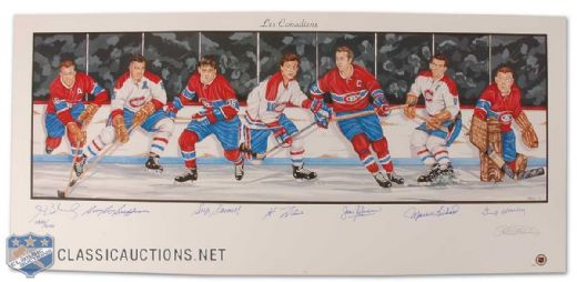 Montreal Canadiens Lithograph Autographed by 7 HOFers Including Richard, Beliveau & Lafleur