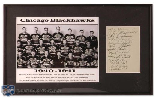 Framed 1940-41 Chicago Black Hawks Autograph and Team Photo Display