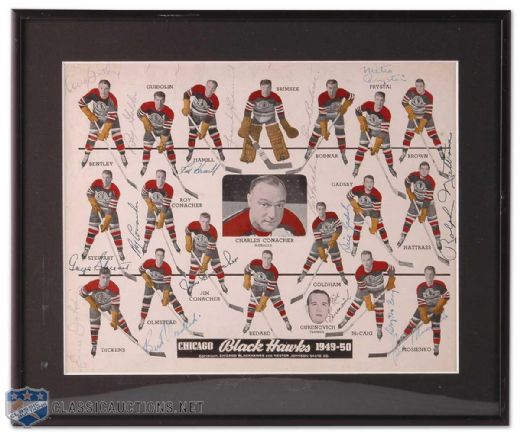 Framed Autographed 1949-50 Chicago Black Hawks Photo Montage