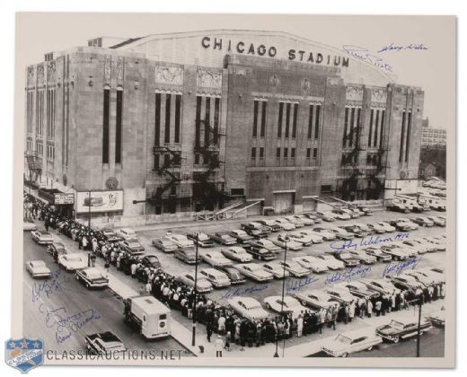 Chicago Stadium Photo Autographed by 10 Former Black Hawks