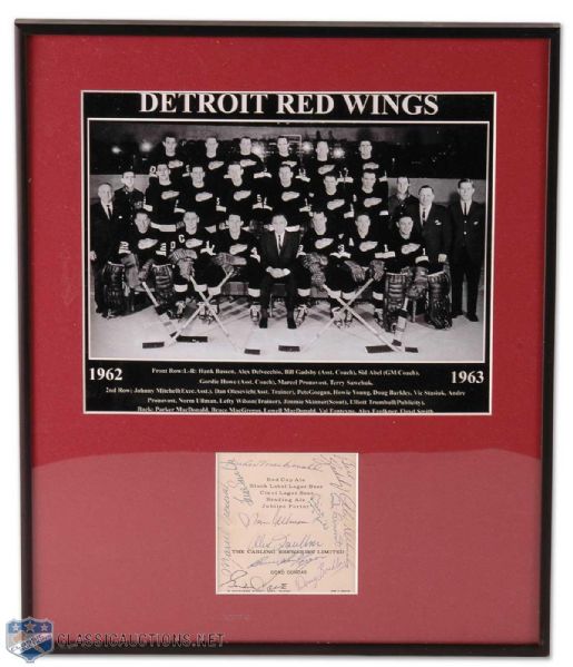 Framed 1962-63 Detroit Red Wings Autograph and Team Photo Display