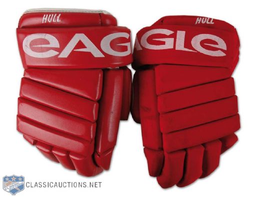 Brett Hull Detroit Red Wings Game Worn Eagle Gloves