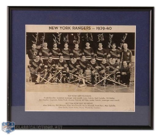 Framed Vintage Autographed 1939-40 Stanley Cup Champions New York Rangers Team Photo