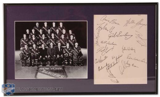 Terry Sawchuk Signed 1969-70 New York Rangers Autographs and Team Photo Display