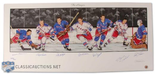 New York Rangers Limited Edition Lithograph Autographed by 7 HOFers