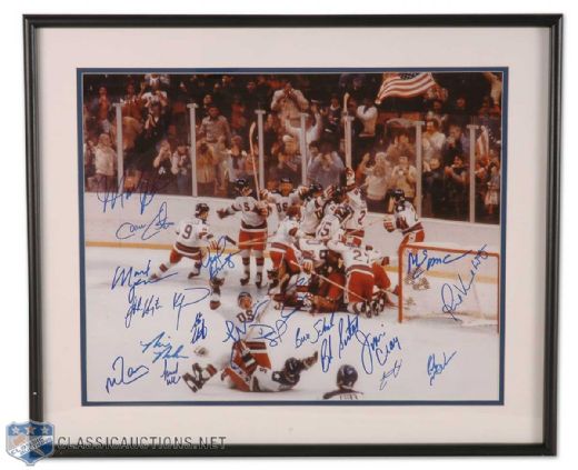 Team Signed 1980 Team USA "Miracle on Ice" Celebration Framed Photo (22" x 25")