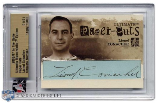 Lionel Conacher "Ultimate Paper-Cuts" Original Autograph Hockey Card