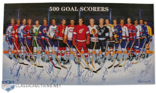 500 Goal Scorers Autographed Lithograph with Howe (23" x 37")