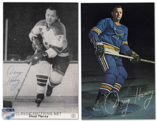 Doug Harvey Autographed N.Y. Rangers & St. Louis Blues Postcards
