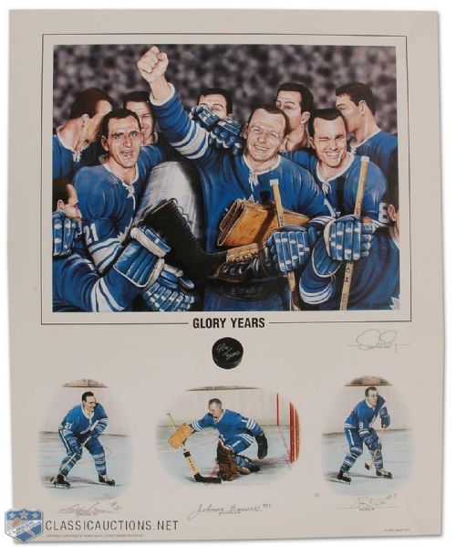 Autographed Glory Years 1960s Leafs Limited Edition Print Signed by 3