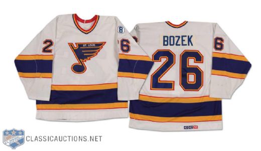 Steve Bozek 1987-88 St. Louis Blues Game Worn Home Jersey, With Barclay Plager No. 8 Patch