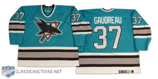 Rob Gaudreau 1993-94 San Jose Sharks Game Worn Road Jersey