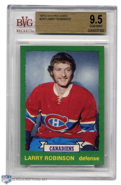 Larry Robinson 1973-74 O-Pee-Chee Rookie Card Graded BVG 9.5