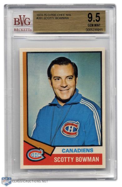 Scotty Bowman 1974-75 O-Pee-Chee Rookie Card Graded BVG 9.5