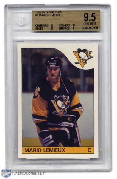 Mario Lemieux 1985-86 O-Pee-Chee Rookie Card Graded BVG 9.5