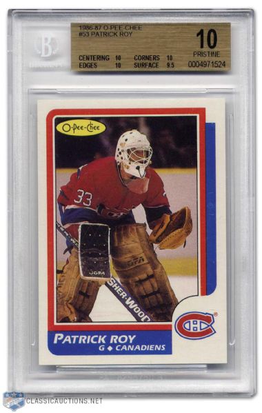 Patrick Roy 1986-87 O-Pee-Chee Rookie Card Graded BVG 10