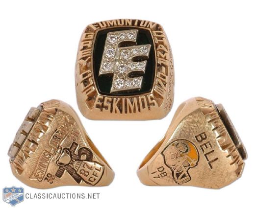 1987 CFL Edmonton Eskimos Grey Cup Championship Ring Presented to Bell