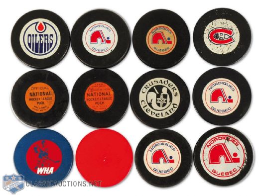 Vintage WHA & NHL Game Puck Collection of 12