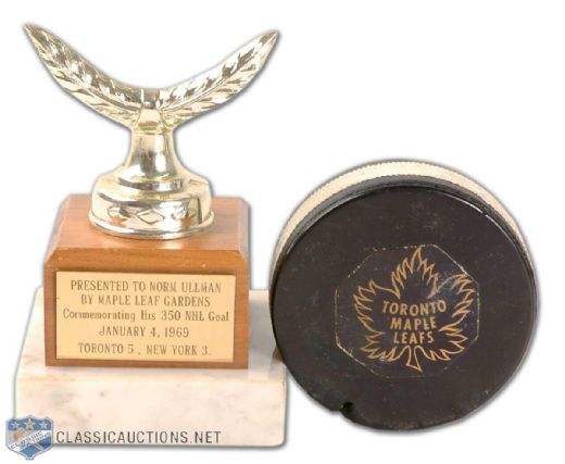 Norm Ullmans 1969 350th NHL Goal Puck
