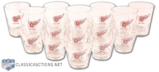 Norm Ullmans 1966-67 and 1967-68 Detroit Red Wings Glass Tumbler Collection of 15