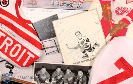 Norm Ullmans Detroit Red Wings Memorabilia Collection of 10, Featuring Terry Sawchuk Autograph
