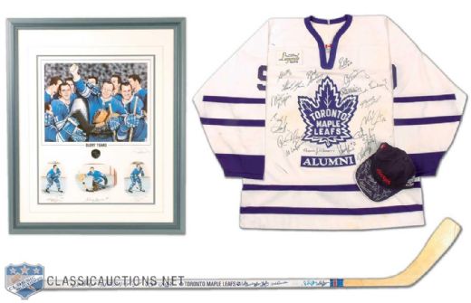 Norm Ullmans Signed Maple Leafs & NHL Legends Memorabilia Collection of 4