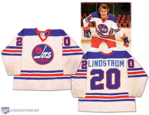 Willy Lindstroms Rookie Season 1975-76 WHA Champion Winnipeg Jets Game Worn Playoff Jersey