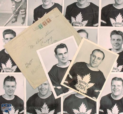 Dave "Sweeney" Schriners 1942 Stanley Cup Champion Toronto Maple Leafs Team Photo Set of 23, Including Original Mailing Envelope